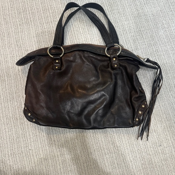 Bulga Studded Brown Leather Handbag - Picture 2 of 4